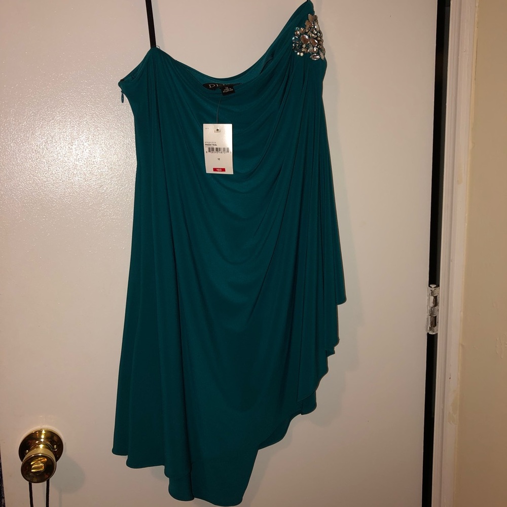 Teal off the shoulder dress